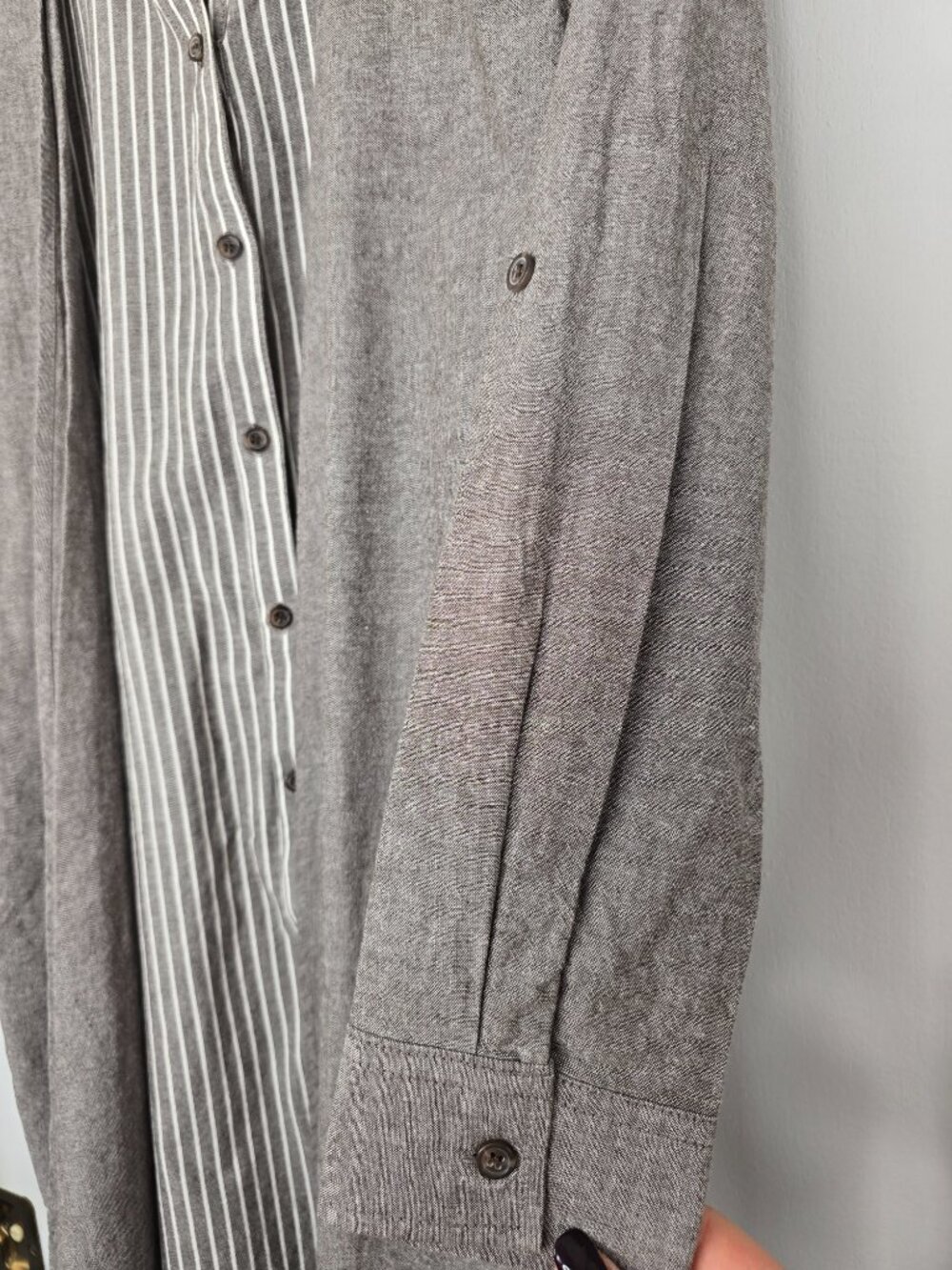 Japanese Nissen Mori-Kei Faux-Layered 2-in-1 Longline Cardigan Shirt - Picture 6 of 14